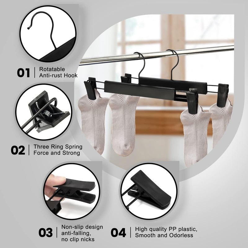 Guhmctt 10 Pack Pants Hangers with Adjustable Non-Slip Clips Anti-Rust