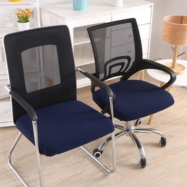 smiry Stretch Jacquard Office Computer Chair Seat Covers, Removable Washable Anti-dust Desk Chair Seat Cushion Protectors - Navy Blue