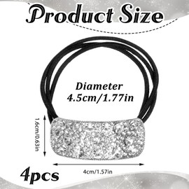 4Pcs Rhinestone Ponytail Holder, Silver Sparkly Crystal Hair Ties Elastic Scrunchies Decorative Hair Accessories for Women Girls
