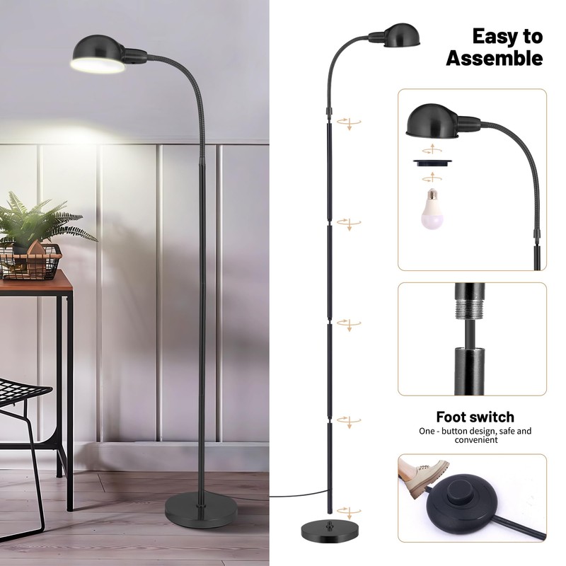 MHYFYH Adjustable LED Floor Lamp with Flexible Gooseneck, Rotatable Shade,