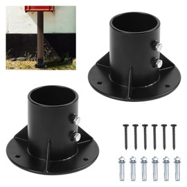 Cskunxia 2Pcs Round Posts Base Bracket 3" Base Flange Chain Link Fence Flange Heavy Solid Pole Floor Flange for Holding Fence Mailbox Pergola Railing Deck Round Posts (OD 2-7/8'') with Screws