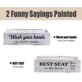 CuffUp Bathroom Decor Box, Toilet Paper Basket With 2 Sides Signs, Farmhouse Tank Topper, Rustic Home Decor for Livingroom Kitchen (One Whitewashed Box)