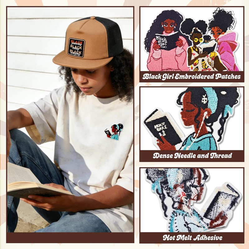 Crocode tears Black Girl Iron On Patches 16pcs Bookish Embroidered
