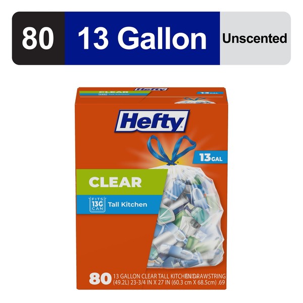 Clear Trash Bags, Clear, 13 Gallon, 80 Count