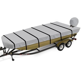 Caminor Jon Boat Cover 14 ft, 900D Heavy Duty Trailerable Waterproof Jon Boat Cover 14 Foot with Motor Cover, Marine Grade Canvas,Gray