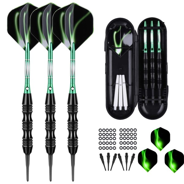 sanfeng Plastic Tip Darts 20 grams, 3 Darts with 6 Flights and 30 Tips, 50 Rubber O-Rings, Set of Soft Tip Darts for Electronic Darts