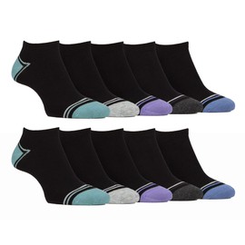 Farah 10 Pairs Mens Bamboo Trainer Socks Striped Cushioned Ankle Socks (6-11, Black)