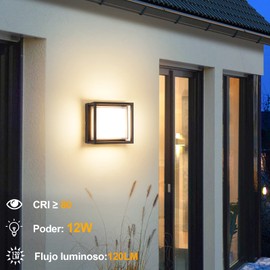 lampara LED exterior pared, YNXing lampara de pared exterior, 12W Lámpara de cabeza de columna impermeable al aire libre, pantalla de PC de doble capa, Adecuado para patio/exterior/jardín/pasillo