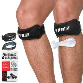 SPORTIFY 2 Correas Meñisqueras Rodilleras de Soporte para Rótula con Alma de Gel de Silicón (2 piezas) para Aliviar el Dolor de Rodilla. Util en Sende