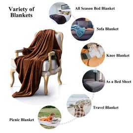 JIAHANNHA Flannel Fleece Blanket Throw Size(60 by 80 Inches),Brown Throw Blanket for Couch Sofa Bed 280GSM,Super Soft Plush Cozy and Lightweight Warm Bed Blanket for All Season