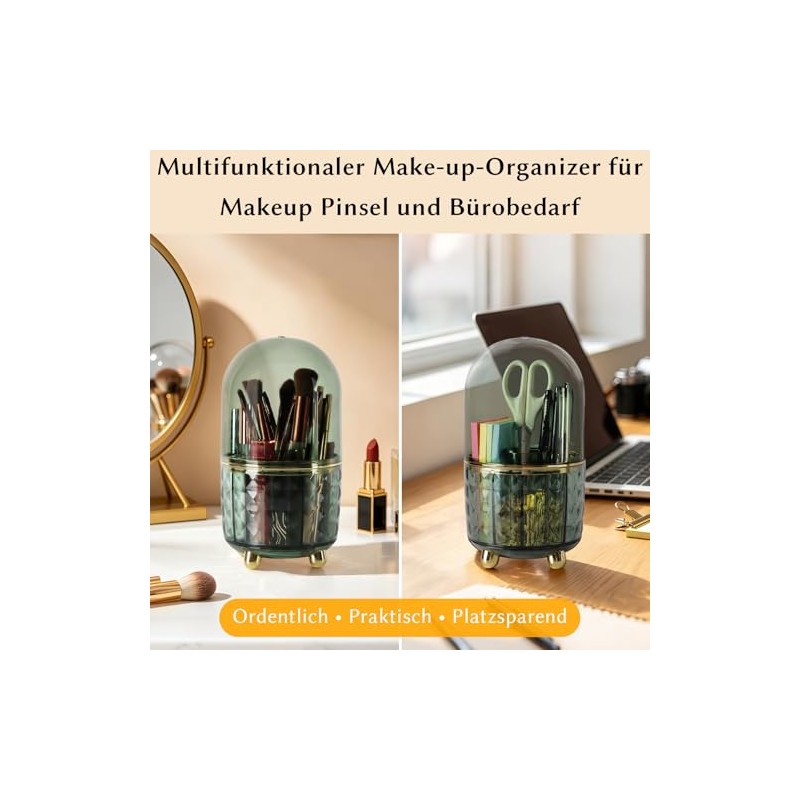 FAVORTALK Make-Up Cosmetic Organiser with 6 Compartments, 360° Rotating Brush