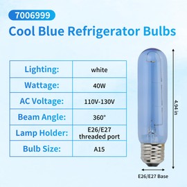 7006999 Blue Glass Replacement Bulb Compatible with sub-Zero Refrigerator,7006999 Freezer Refrigerator Light Bulb E26 40W Cool Blue Bulbs 4 Pack