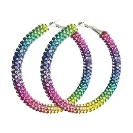 Bohemian Sparkle Resin Rhinestone Wrapped Big Hoop Dangle Earrings Circle Jewelry for Women-Rainbow