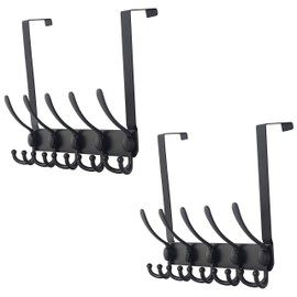 Dseap Over The Door Hook Hanger - 5 Tri Hooks, Heavy Duty Over The Door Towel Rack Coat Rack for Clothes Hat Towel, Black, 2 Packs