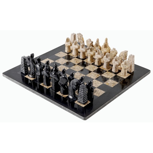 Radicaln Marble Chess Set with Storage Box Antique 15 Inches Black and Coral Handmade Chess Board Game for Adults - 2 Player Games for Adults - 1 Chess Board & 32 Chess Pieces