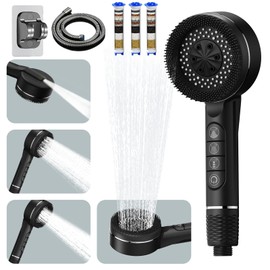 Shower Head with High Pressure (Clean Tub & Pet), Multi-Mode Shower Heads with 1.5M Hose and Holder, Filtered Showerhead Remove Chlorine, Massage Shower Heads with ON/Off Switch (Black)