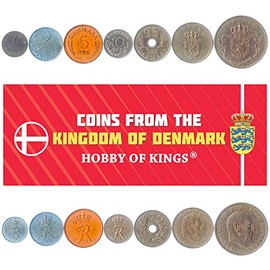 Set of 7 Coins from Denmark: 1, 2, 5, 10, 25, ORE, 1, 5 KRONER. 1948-1972