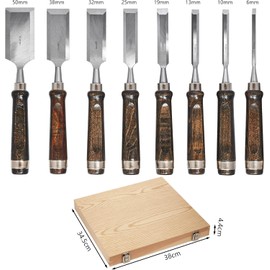 Velamnia 10 Pieces Wood Chisels Set with Honing Guide & Sharpening Stone for Woodworking Wood Carving Tools Kit with Wooden Box for Beginners and Professionals(Black Walnut)