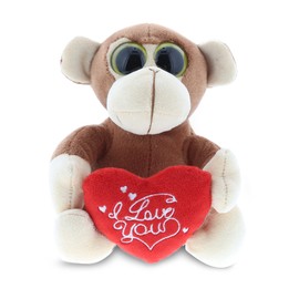 DolliBu I Love You Plush Big Eyes Monkey – Cute Stuffed Animal with Heart and with Name Personalization for Valentines, Anniversary, Romantic Date – 6 Inches