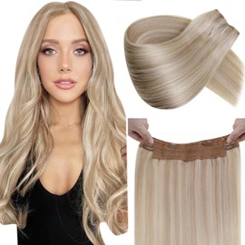 LaaVoo Highlight Ash Blonde & Platinum Blonde Human Hair Extensions Real Remy Hair Invisible Wire Undetectable 100% Real Straight Hair Extensions Long-Lasting 80g 18 Inch #18/613