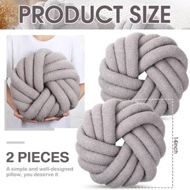 Marsui 2 Pieces Knot Ball Pillows 14 x 14 Inch Decorative Pillow for Couch Bedroom Plush Throw Knot Pillow Soft Handmade Chair Cushion for Living Room Car Decorations (Light Gray)