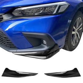IKON MOTORSPORTS, 2PCS Front Splitters Compatible with 2022-2024 Honda Civic Sedan & Hatchback, Front Bumper Lip Splitters Added on Bodykit Replacement PP HPD Style Gloss Black