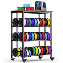 3D Printer Filament Cart, 2 Rows Filament Storage Rack Shelf for PLA/TPU/ASA/Nylon Filament Metal Storage Rack with Storage Board, 3D Printer Accessories for Workshop Garage Office Storage Tire Rack