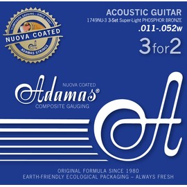 Adamas Nuova Phosphorus .011 Acoustic Guitar Strings Bronze Coated Set of 3 Super-Light