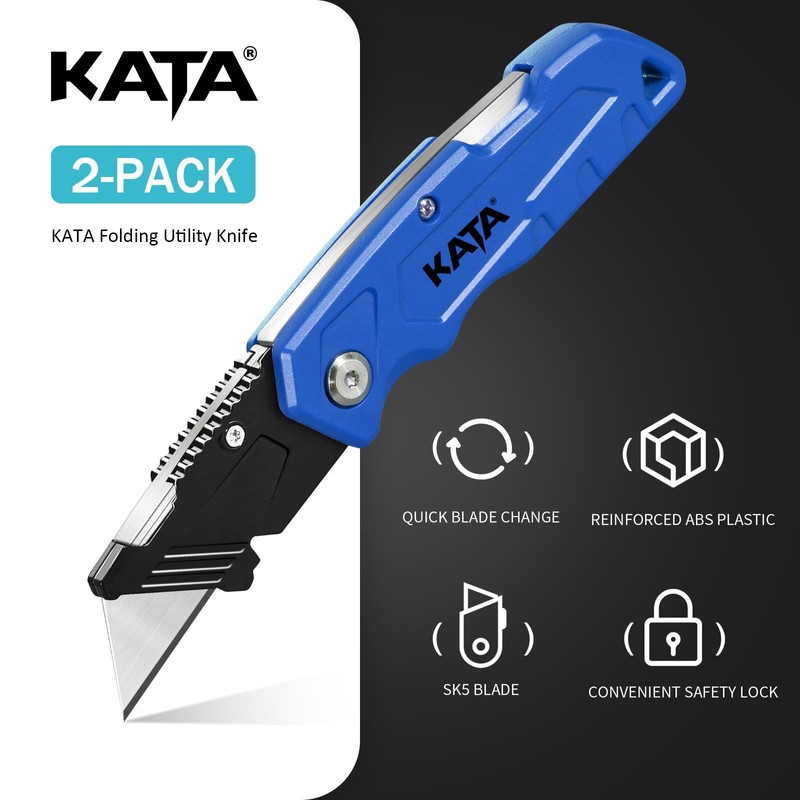 KATA Box Cutter, 2-Pack Tough Folding Utility Knife for Heavy