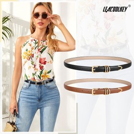 2 Pack Women Skinny Leather Belts Fashion Thin Waist Belt for Jeans Dresses Pants