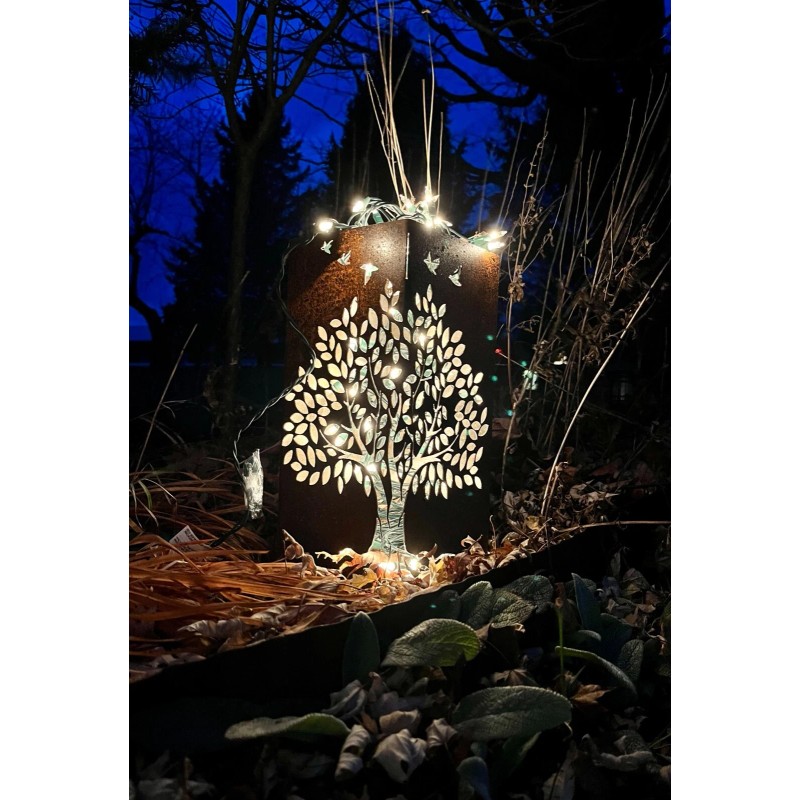 Home Decor Steel Tree & Birds Luminary - Garden or