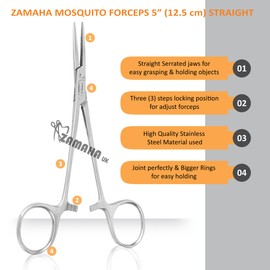 ZAMAHA UK ® Mosquito Hemostat Forceps 12.5cm Locking Stainless Steel for Dog Cat Pet Scissors Ear Hair Clamp Fishing Scissors Tools (Straight)
