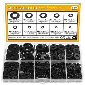 Sutemribor 640 Pieces 8 Sizes Black Nylon Washers Assortment Kit, Nylon Metric Washers, Nylon Flat Washers, Plastic Washers (M2 M2.5 M3 M4 M5 M6 M8 M10)