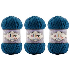 Alize Velluto Baby Blanket 100% Micropolyester Yarn 3 Pack 225 Metres 3 x 100g Super Bulky :6 (646 Mykonos Blue)