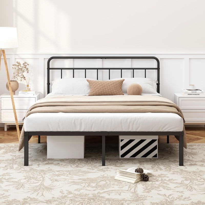 Kujielan 12 inches Queen Size Bed Frame with Minimalist headboard,Metal