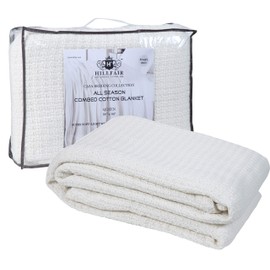 HILLFAIR 100% Soft Premium Combed Cotton Thermal Blanketâ Twin Blankets â Soft Cozy Warm Cotton Blanketâ Bed Throw Blanketâ Twin Bed Blanketsâ All Season Cotton BlanketsâIvory Twin Cotton Blankets