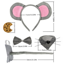 Mouse Costume Set,6 Pieces, Including mouse Ears costume and Tail, Cookie Decorating Props, Bow Tie and Nose, Polyester Material, Accessories are Elastic, It is Soft and Suitable for Different Sizes