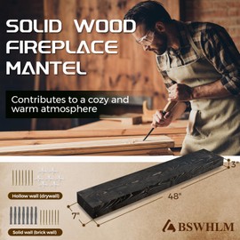 ABSWHLM 48x7x3 Fireplace Mantel - Solid Rustic Wood - Wall Mounted Floating Shelf with Invisible Heavy Duty Steel Bracket (Weathered Black)
