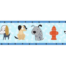 Grace & Gardenia Party Animals Peel and Stick Wallpaper Border 15 ft (Blue Biege Gray, 10 inch)