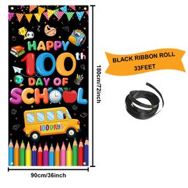 100 Days of School Door Cover Decoration, 100th Day of School Door Cover, Hanging Banner 100th Day School Photo Booth Prop Wall Decoration for School Classroom Supplies with Rope, 70.8 x 35.4Inch