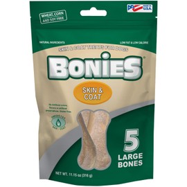 Bonies Natural Skin & Coat Formula Large-Sized Single Bone - Promote Silky Coat & Healthy Skin, Healthy Teeth & Fresh Breath, Low Calories - Chicken Flavor, [Large Dogs], 5 Bones