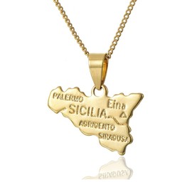 Heavstjer Fashion 18K Gold Plated Alloy Sicily Map Pendant Necklace,20inches Link Chain