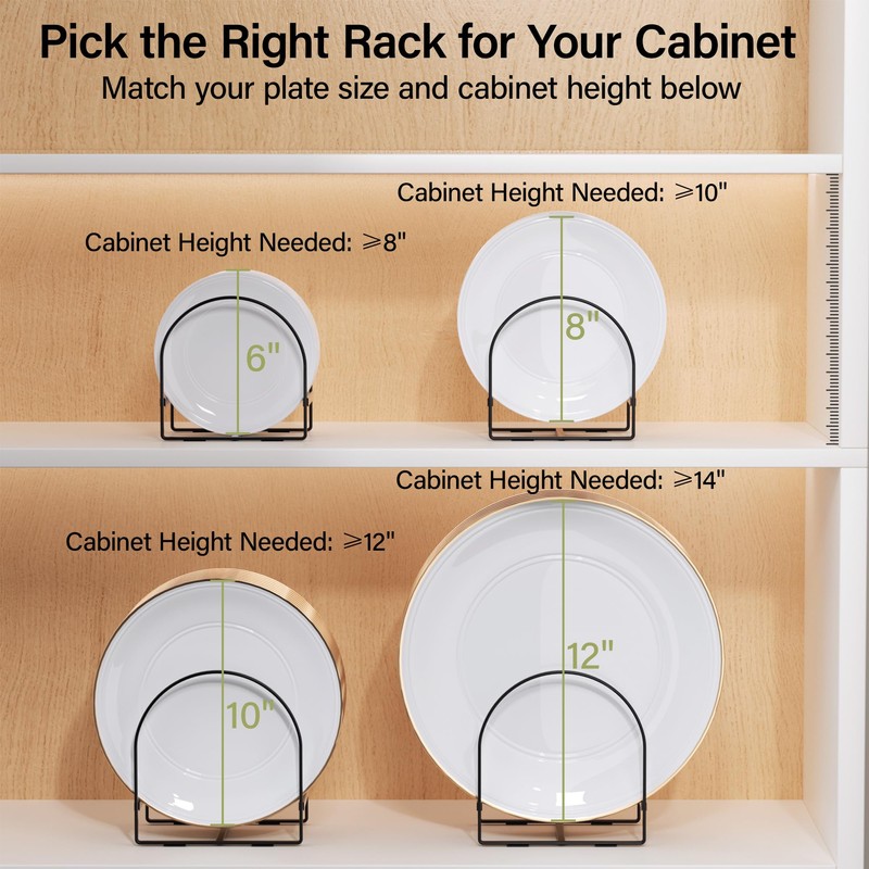 Delamu 4 Pack Plate Organizer for Cabinet Plate Rack Holder