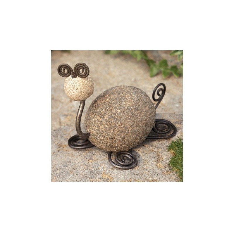 Ancient Graffiti Tortoise River Stone with Wire