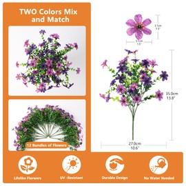 Artificial Flowers for Outdoors, 12 Bundles Multicolor Faux Silk Flower Spring Summer Decoration, Artificial Plants Fake Outdoor Flowers UV Resistant No Fade for Home Planter Porch Patio Yard Decor
