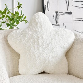 ZCNYCLAM Star Pillow, 14.9" Star Shaped Plush Pillow for Couch Bed Sofa, Cute Decorative Throw Pillows with Soft Faux Fur Room Decor for Bedroom Living Room (White)