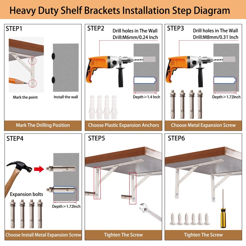 Shelf Brackets 16 Inch, Heavy Duty 90 Degree Floating Wall