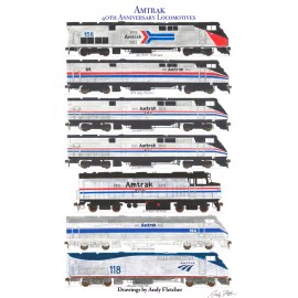 Amtrak 40th Anniversary Heritage Locomotives 11"x17" Poster Andy Fletcher signed