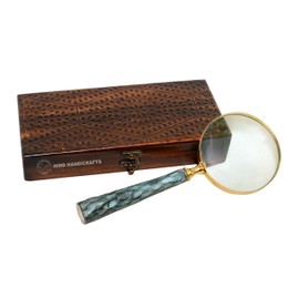 Colored Handheld Magnifier with 3 inch Premium Brass Framed Magnifying Glass with Handcrafted Wooden Handle Handle | Office Ware Decorative Zooming Lens | For Father/Mother/Thanksgiving/Anniversary