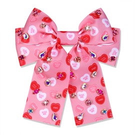 Valentine’s Day Hair Bows for Women Conversation Heart Hair Bow Clips Jeweled XOXO LOVE Hair Ribbons Barrettes Red Pink Bows Valentine’s Day Outfits Accessories Gifts (Pattern H)